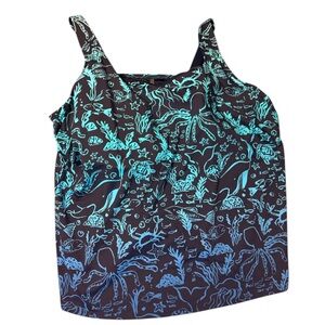 Lands' End Black and Blue Patterned Swim Top